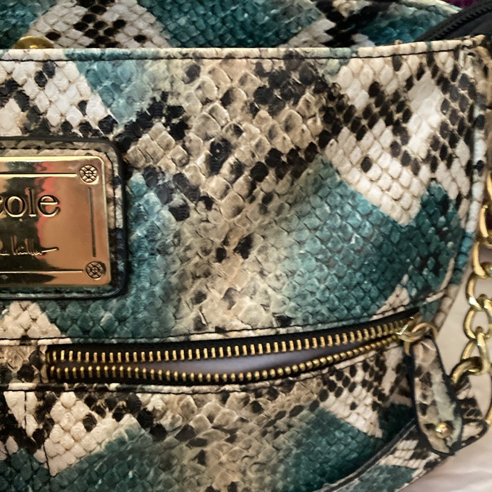 Nicole by Nicole Miller Faux Snakeskin Print Crossbody Shoulder Bag Purse - Picture 7 of 13